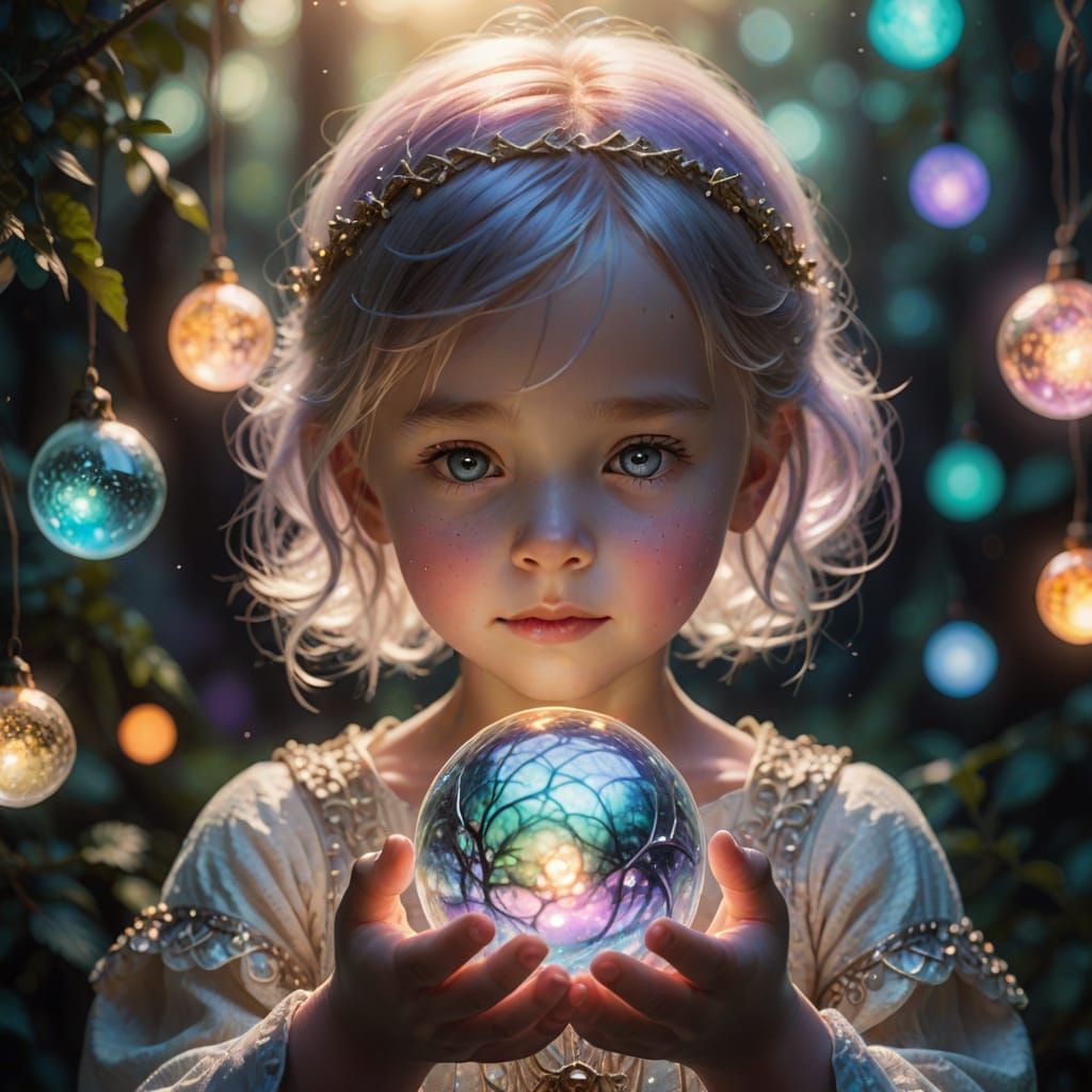 Whimsical Fantasy Portrait of a Child Holding a Glowing Orb