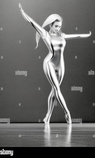 Striking Silver Gynoid in Liquid Motion