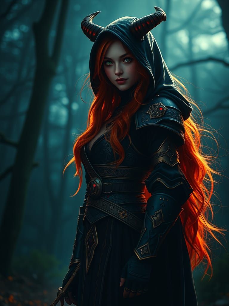 Demonic Warrior in Forest, Cinematic Matte Painting