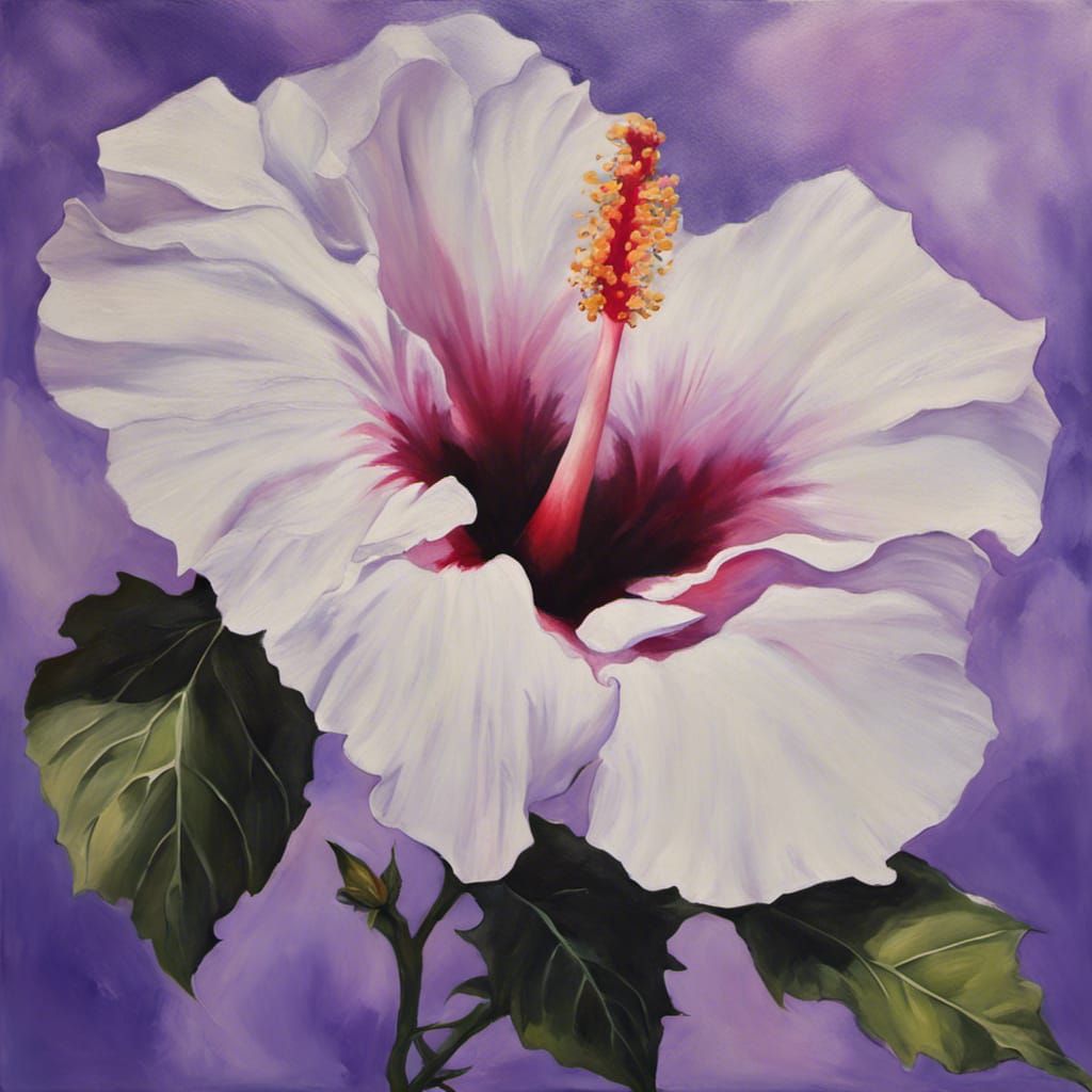 White Hibiscus with Purple Throat in Abstract Realism