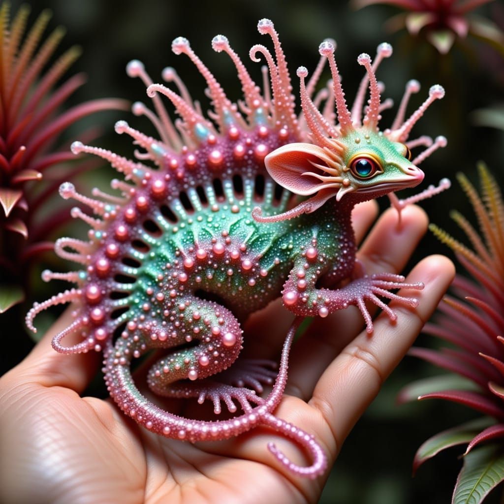 Iridescent Dragon with Pink Metallic Copper Spots