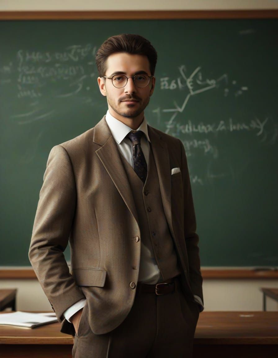 Elegant Scientist in Academic Atmosphere