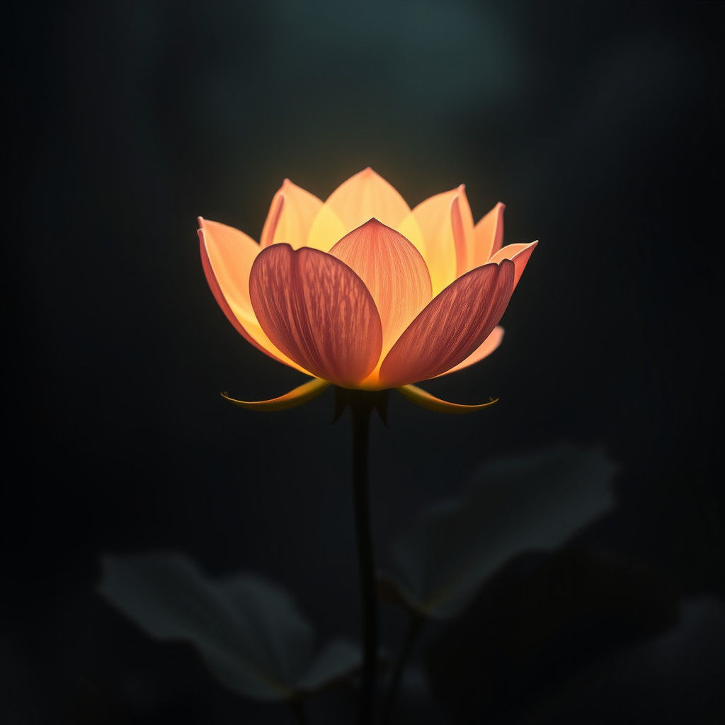Glowing Flower Radiating Light in Dark Fantasy Realm