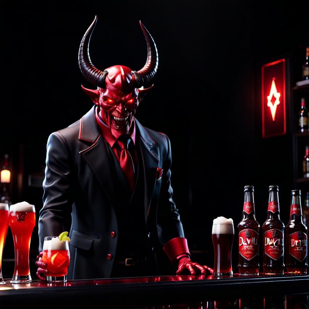 Devil Bartender Shakes a Cocktail in 3D Cinematic Style