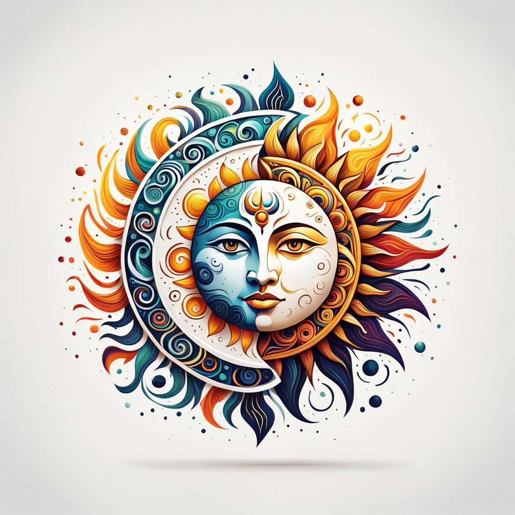 Tribal Sun and Moon Vector Logo Design