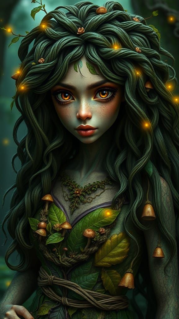 Mystical Forest Dryad with Glowing Fireflies