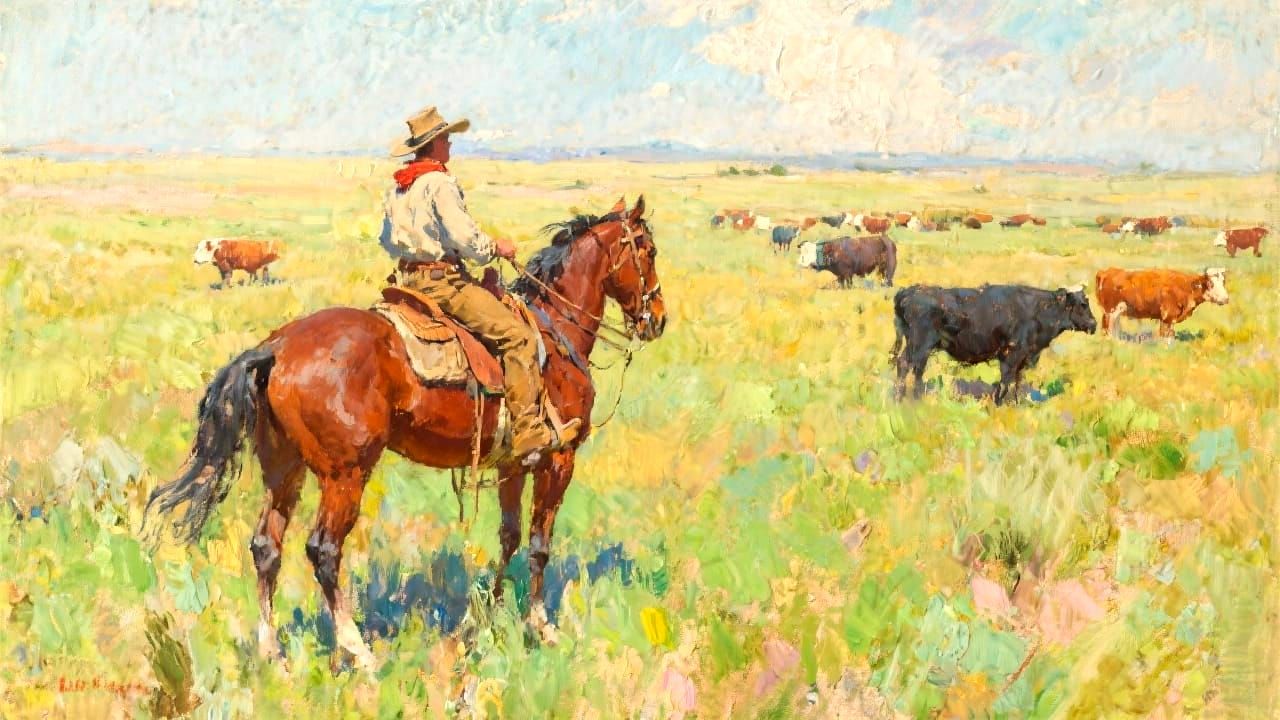 Cowboy Watching Cattle: Impressionistic Oil Painting