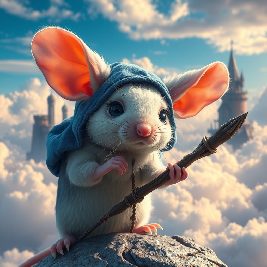 Whimsical Mouse Discovers Floating Sky Fortress in Enchanted...