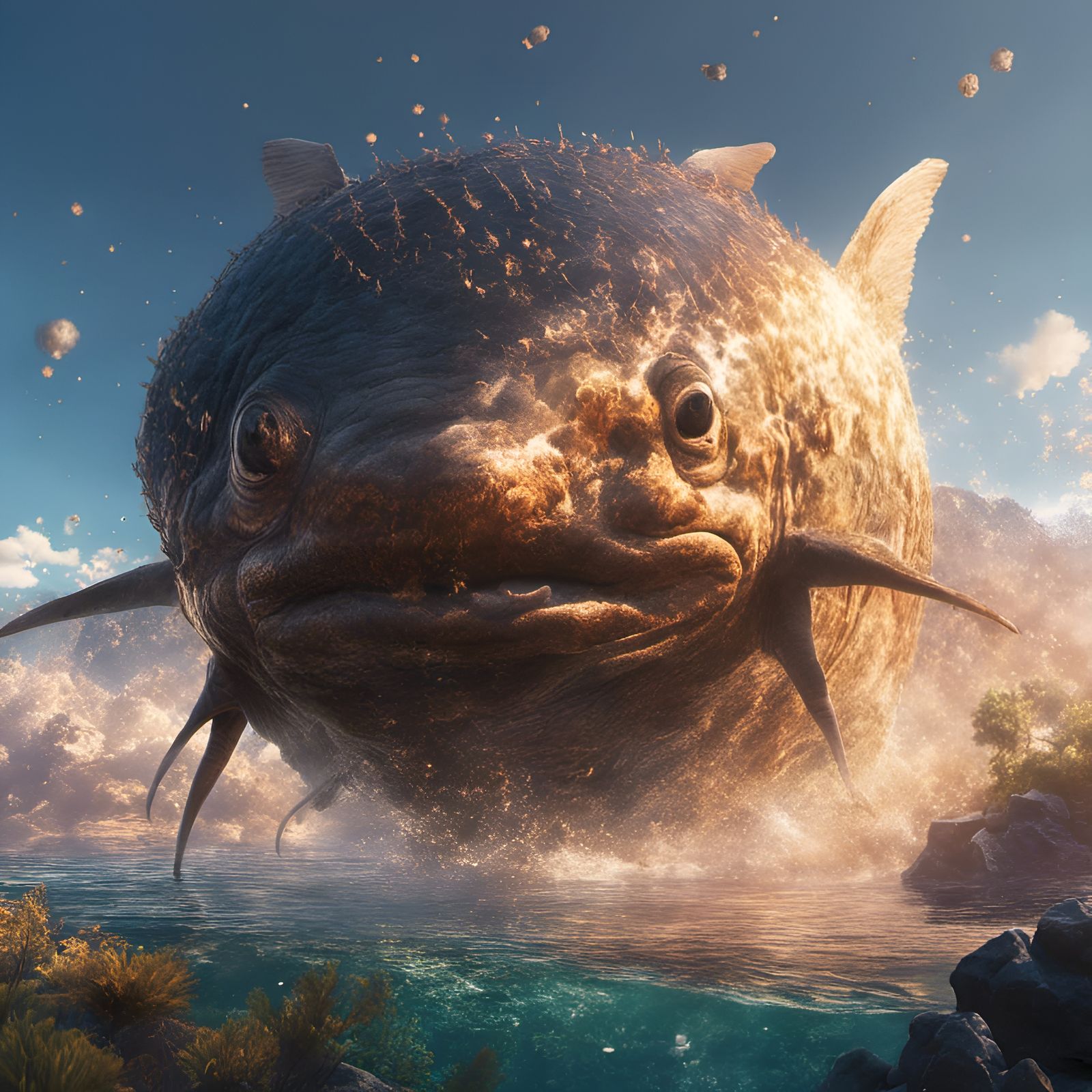 Sunset Lit Fish in Crystal Water, Fantasy Art