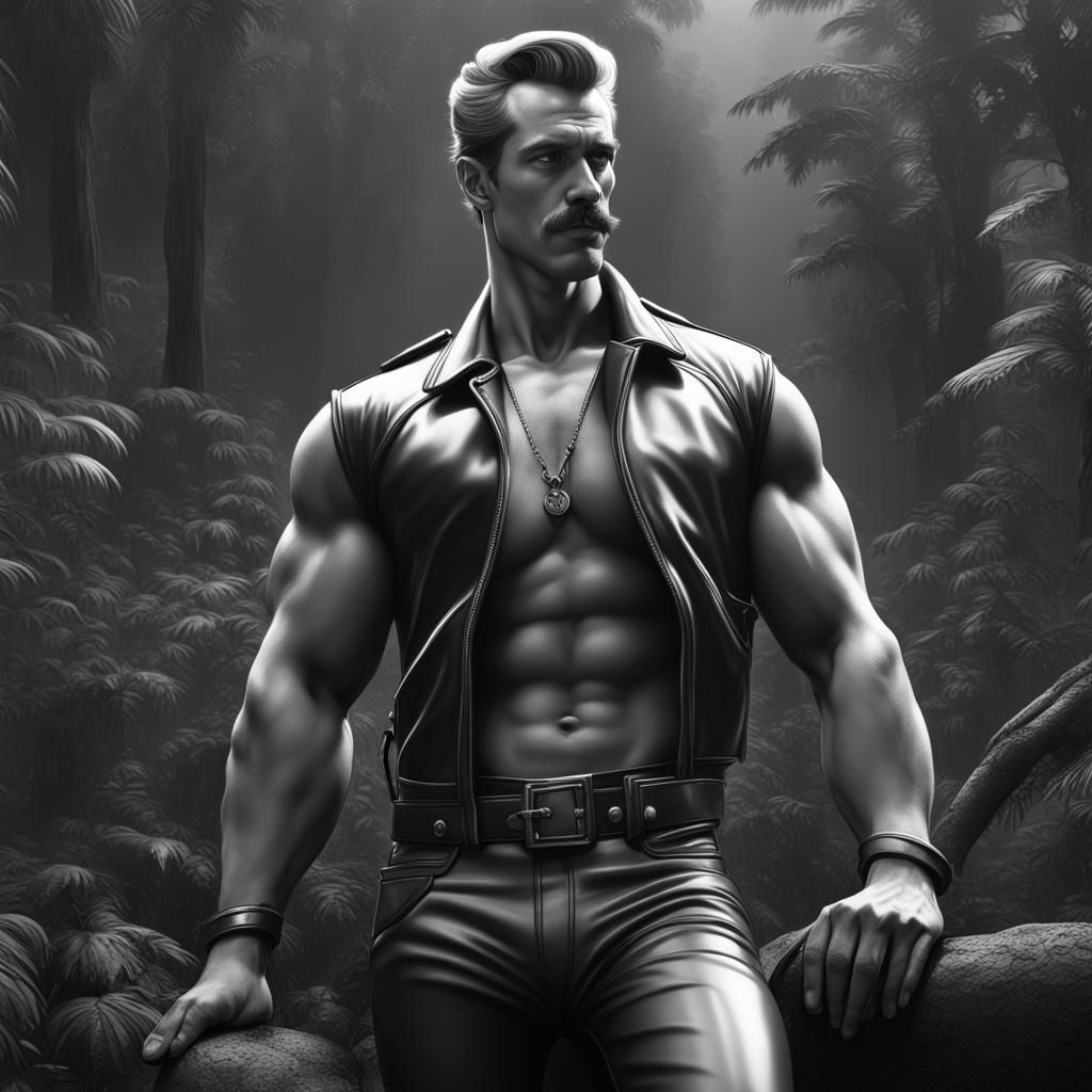 Tom of Finland Style Black and White Drawing