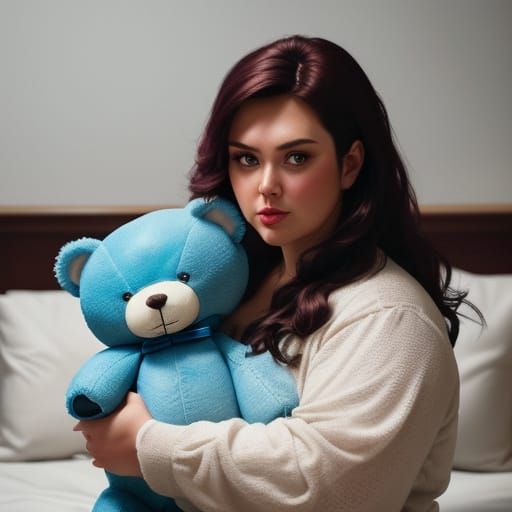 Plus Size Girl with Teddy Bear, Cinematic Film Still