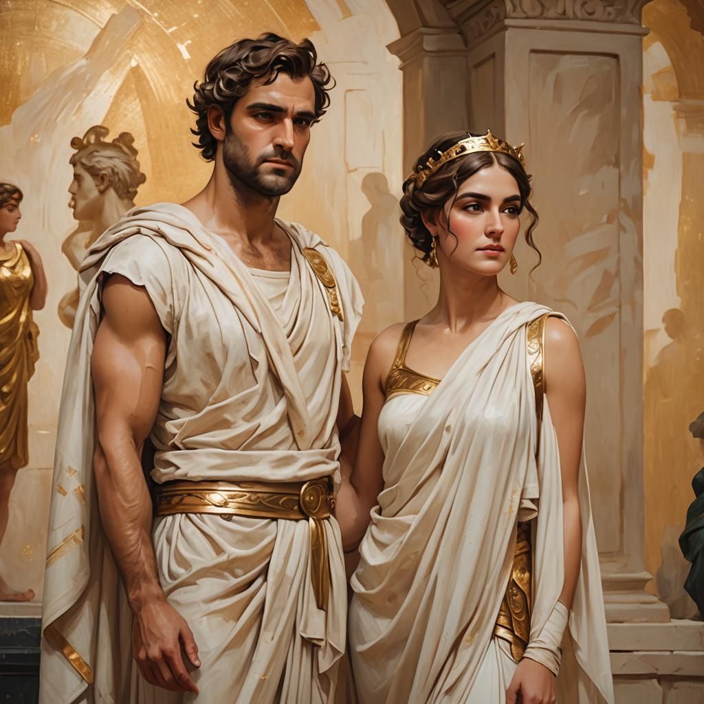 Greek Goddess in Toga-Inspired Outfit, Macro Photography