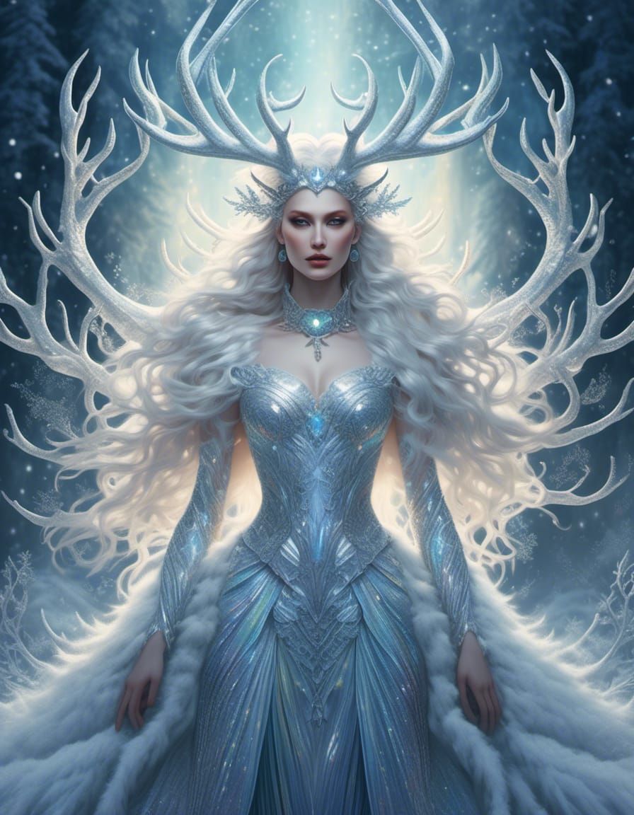 Fierce Snow Goddess with Aurora Borealis