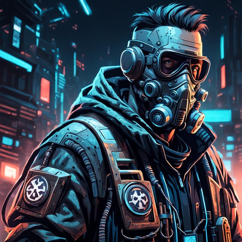 Cyberpunk Doctor in Post-Apocalyptic Sci-Fi Setting