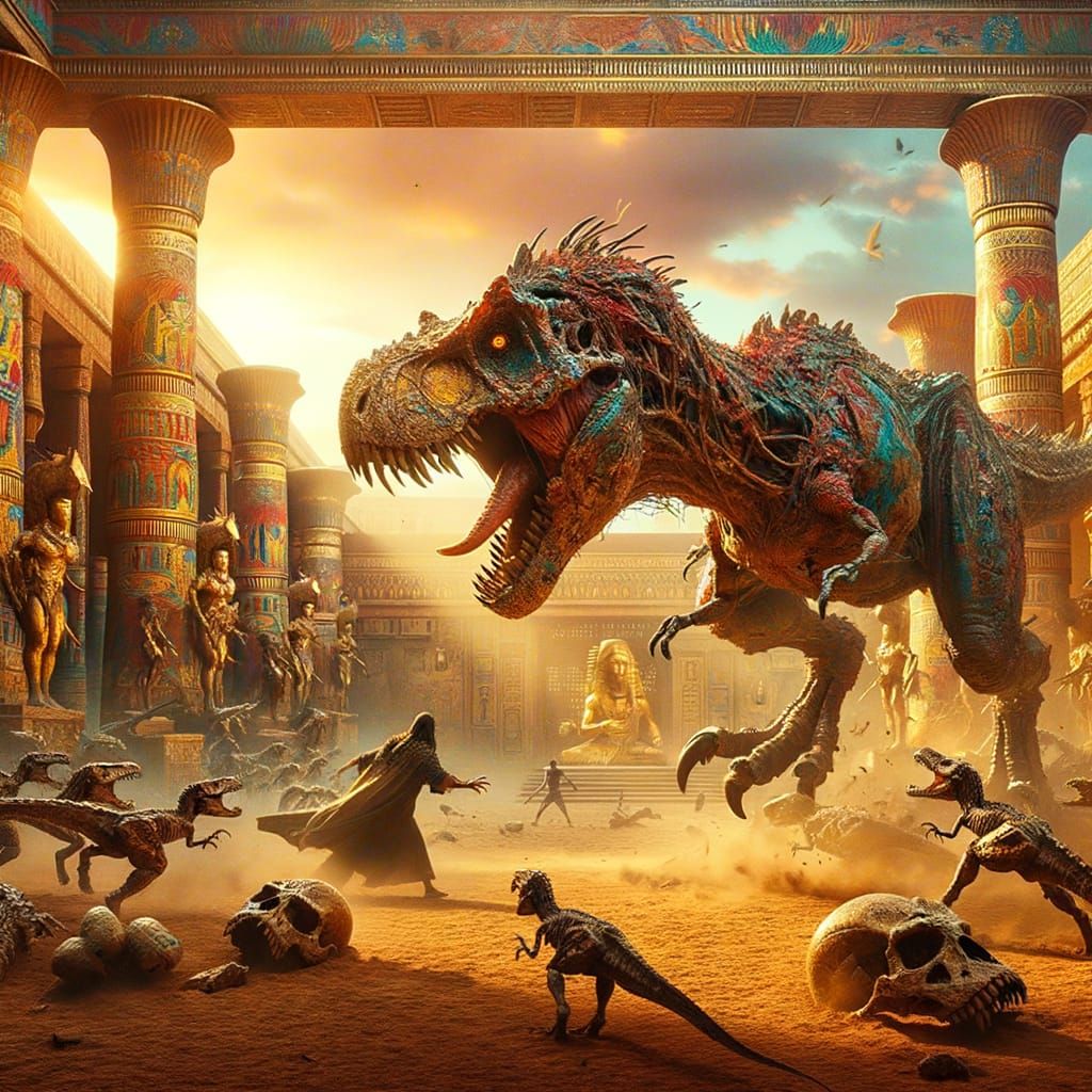 Ancient Egyptian Temple Battle: Tyrannosaurus Rex Dragon Hyb...