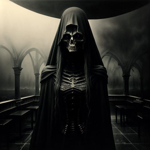 Goth Fashion Model in Moody Coffee Shop, Surreal Atmosphere