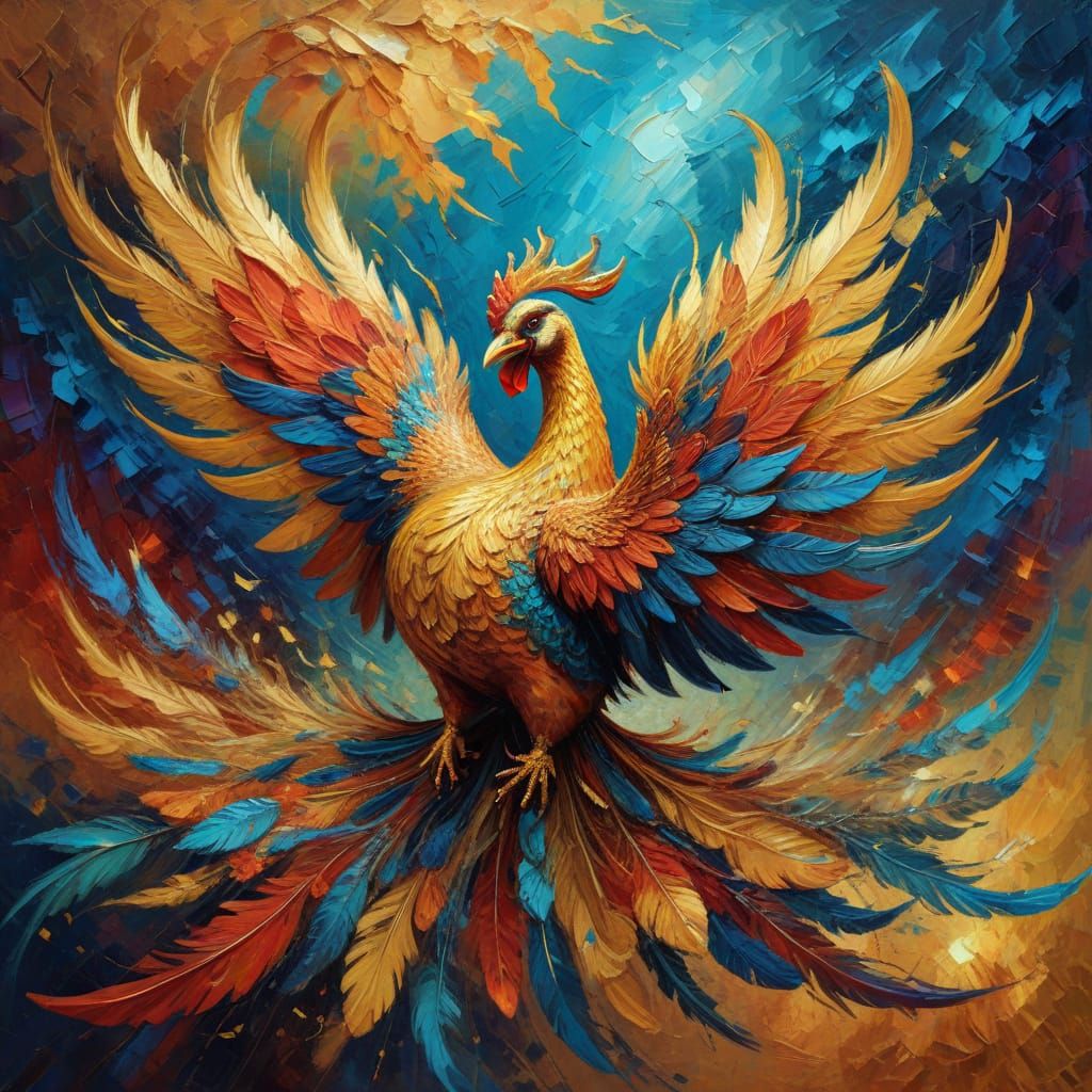 Majestic Sarimanok in Ethereal Flight: Impasto Oil Painting