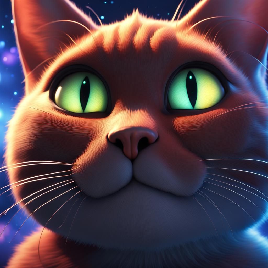 Celestial Cat Eyes Illuminate the Cosmos: 3D Digital Art