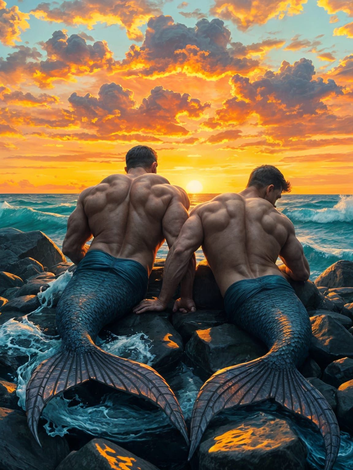 Mermen at Sunset: A Breathtaking Seascape