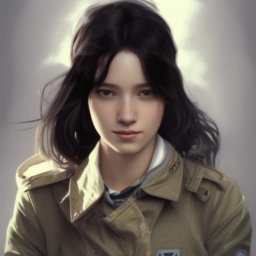 Teenage Girl Portrait with Aviator Jacket, Detailed Art