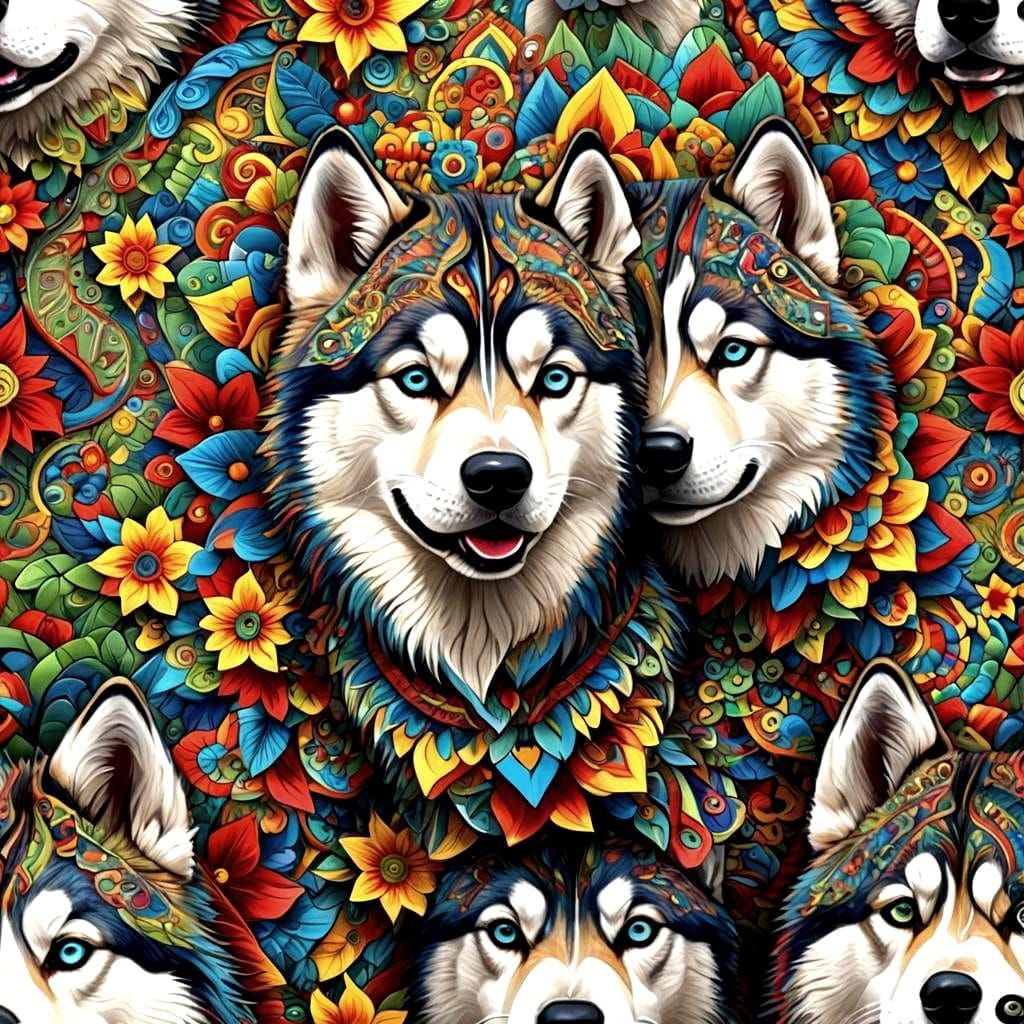 Multicolor 3D Siberian Husky Vector Art