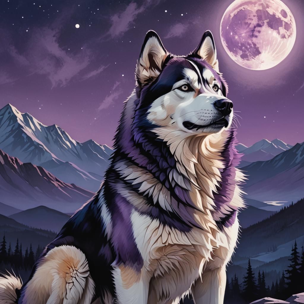 Husky Howling at Moon in Comic Style