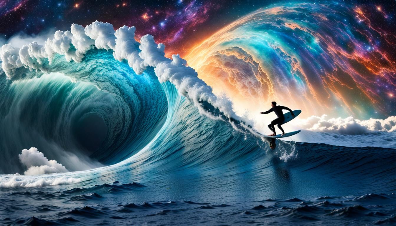 Surfer Rides a Cosmic Wave in Starry Space
