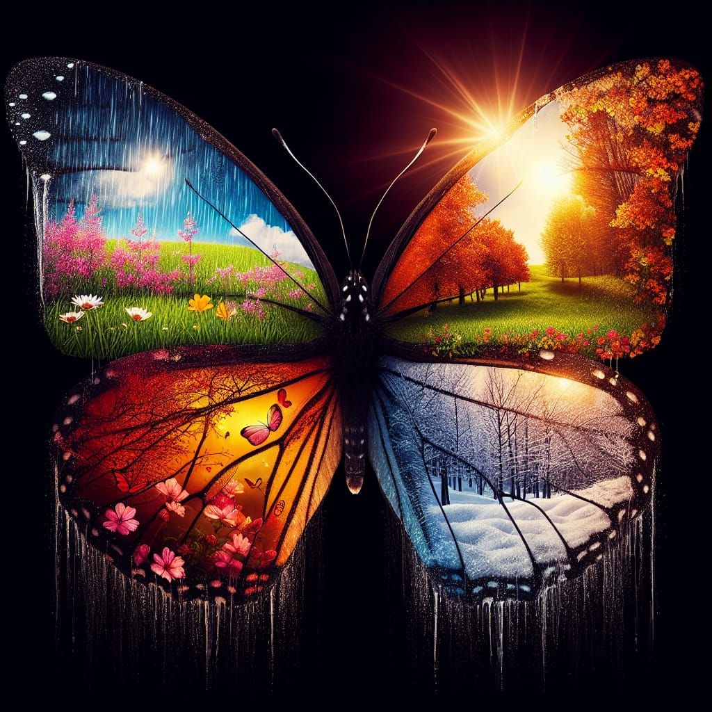 Butterfly Double Exposure with Four Seasons