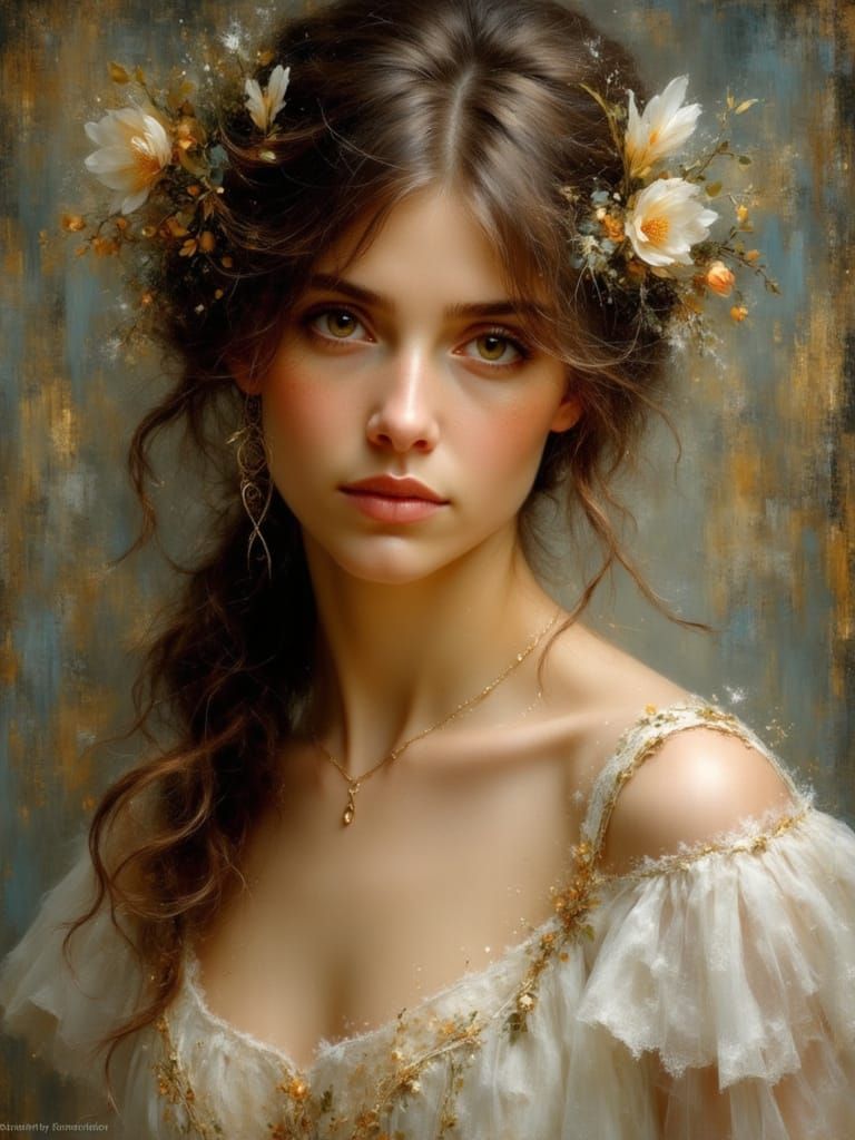 Ethereal Woman in White Dress in Dramatic Light