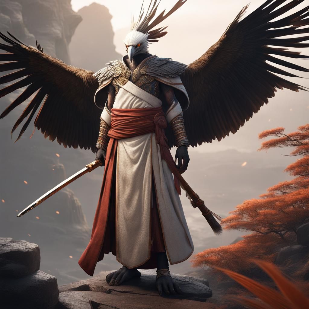 Aarakocra Kinsei Monk with Ivory Spear