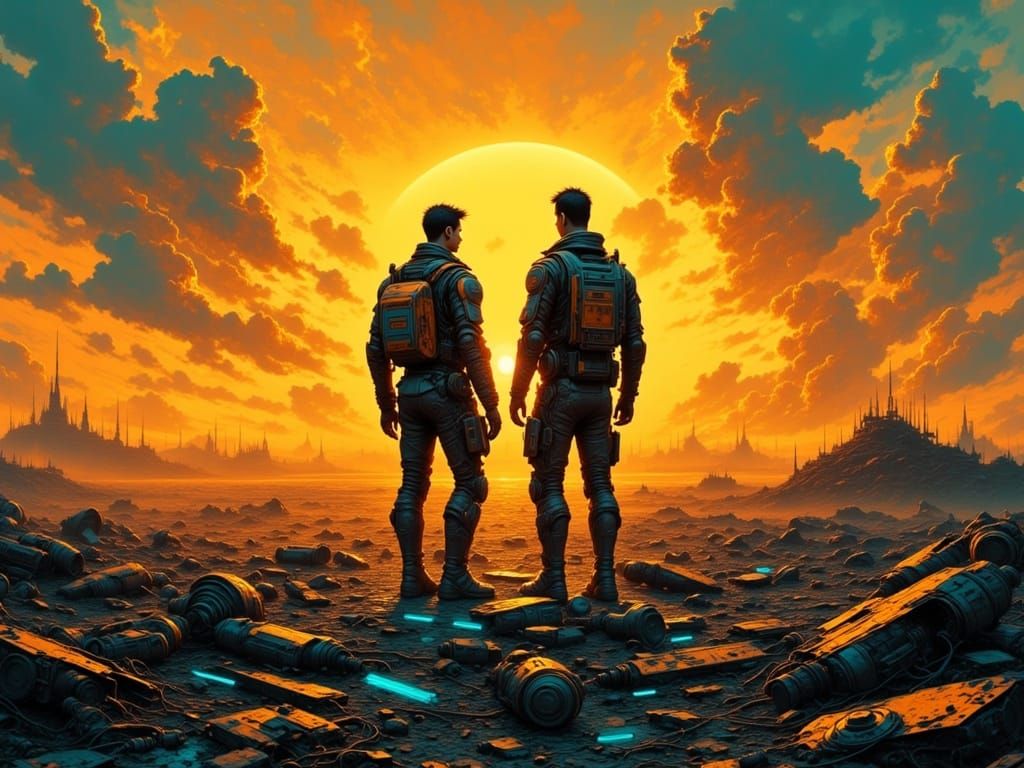 Weary Friends Stand United in a Gritty Sci-Fi Landscape