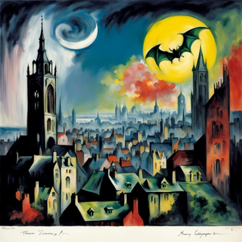 Vampire City Skyline in Classical Surreal Style
