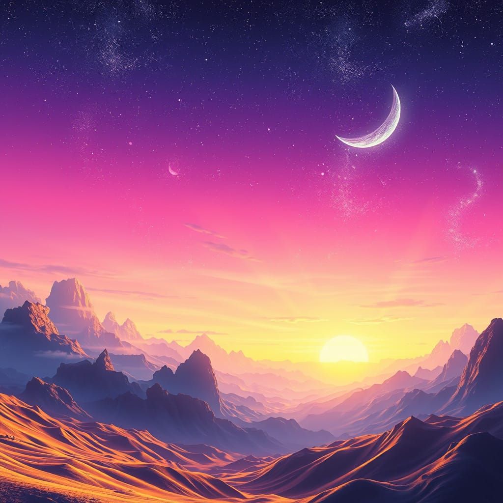 Surreal Celestial Landscape Transcends Day and Night