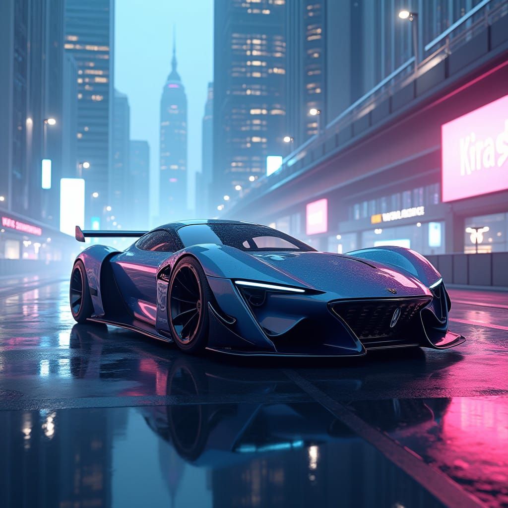 Futuristic Proton Wira Speeds Through Neon-Lit Cityscape in...
