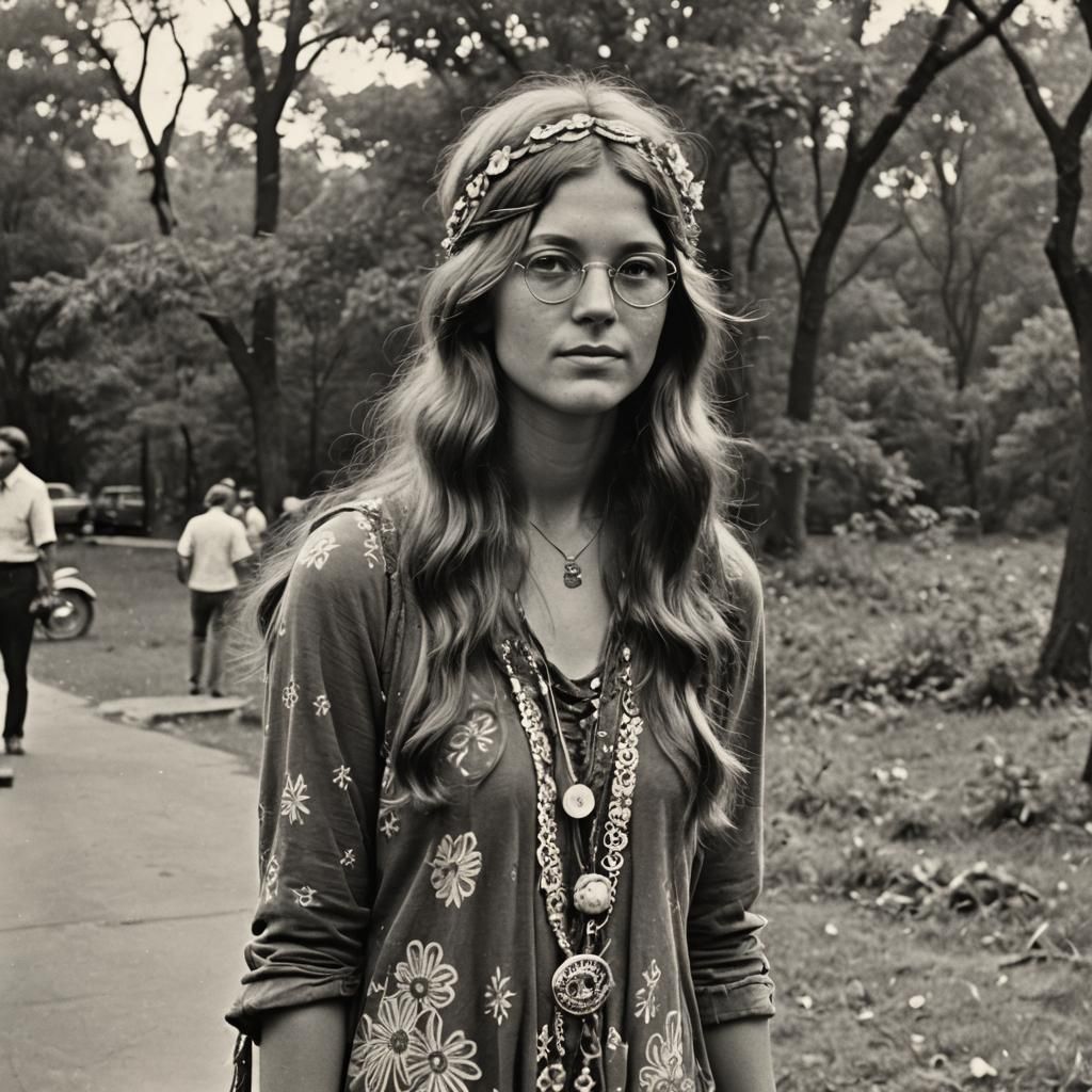 Hippie Woman in 1960s Counterculture Style