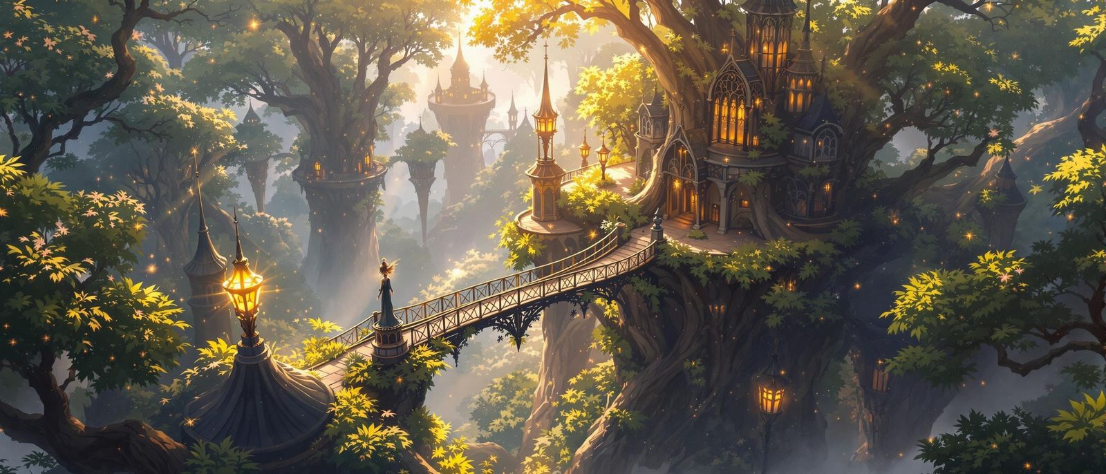 Enchanting Elf City in Anime Manga Style