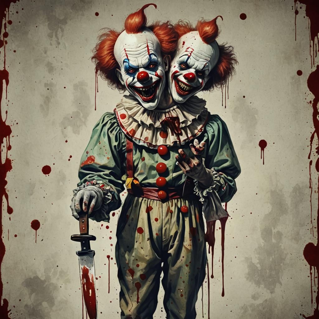 Creepy Clown with Bloody Knife