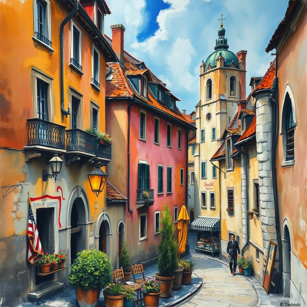 Hyperdetailed Hotel in Gouache Style as Impressionist Painti...