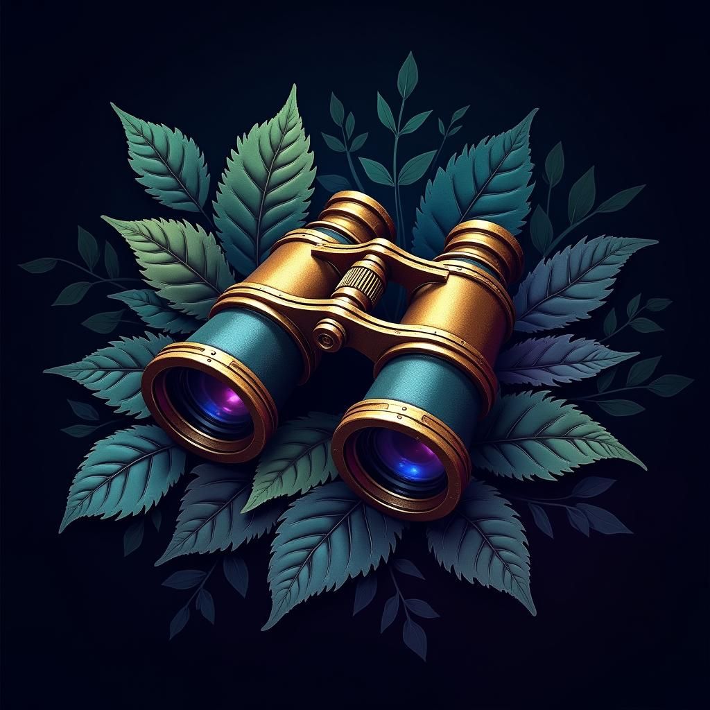 Antique Binoculars in Ethereal Foliage, Digital Concept Art