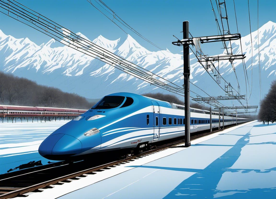 Bullet Train Journey Across a Frozen Lake