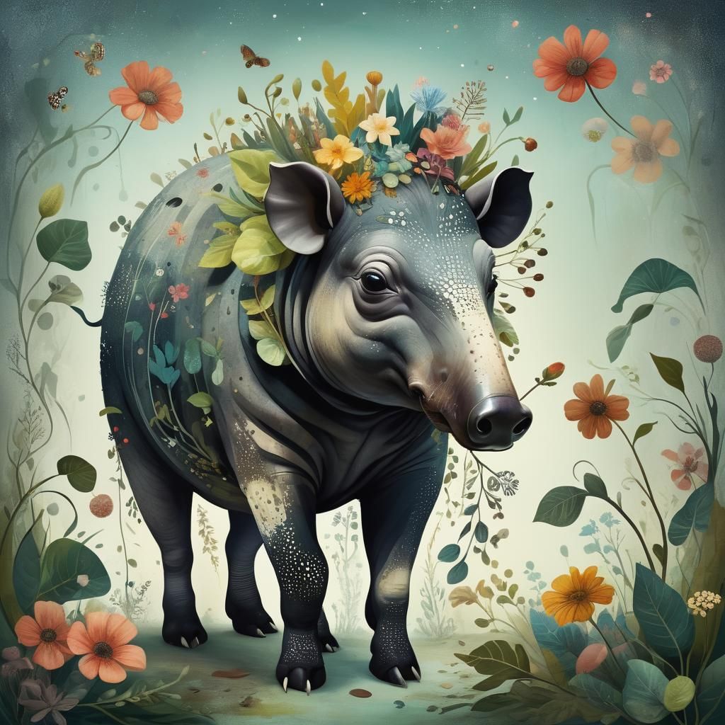 Surreal Anthropomorphic Tapir in Distorted Space