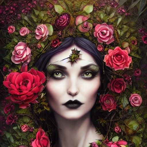 Gothic Elf Goddess Portrait in Maximalist Style