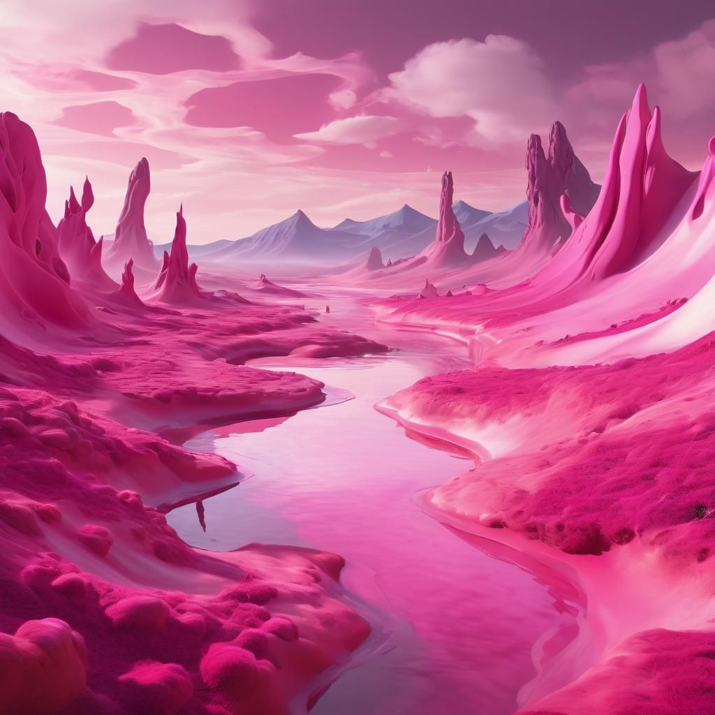 Dreamlike Pink Landscape in Surreal Digital Art Style