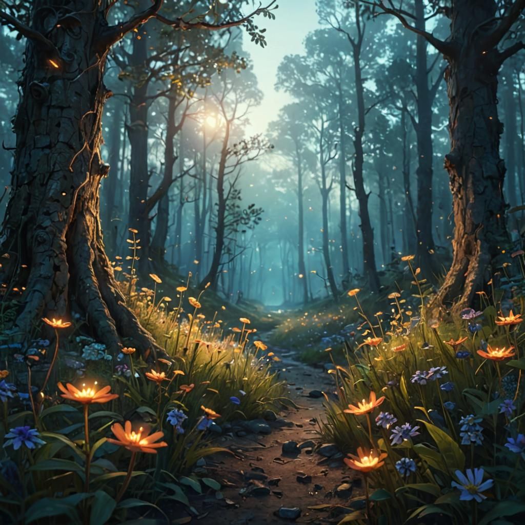 Glowing Forest Concept Art at Dusk
