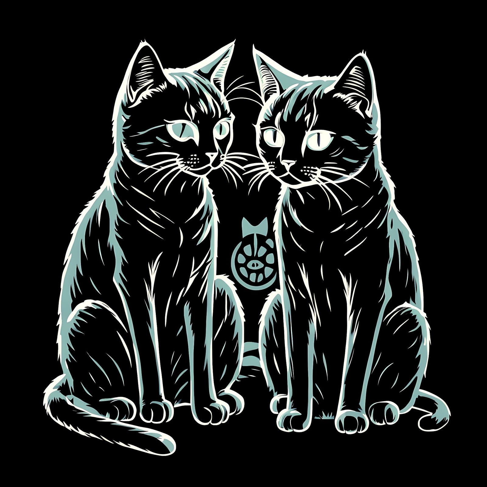 Surreal Cats Silhouetted in Bold Black and Gray Lines