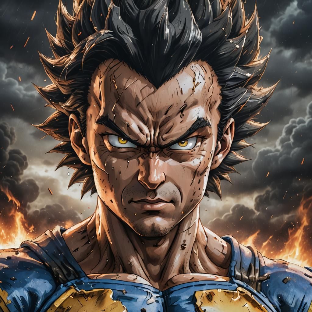 Hyperrealistic Vegeta Close-Up: Fierce Determination