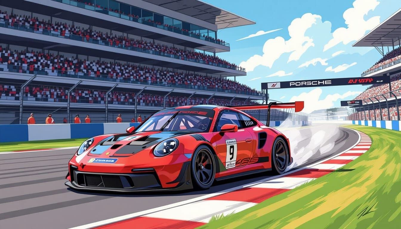 Porsche 911 GT3 RS Races at Circuit de la Sarthe in Comic St...