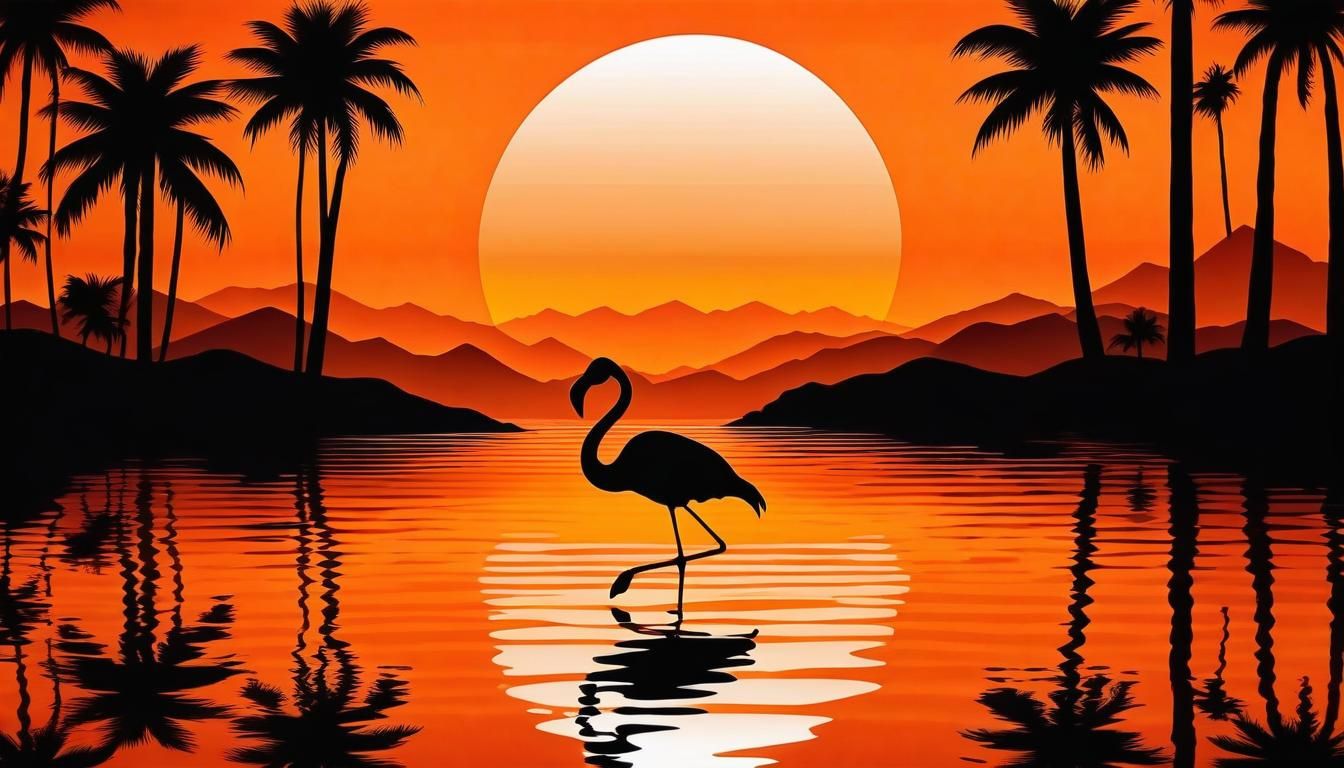 Monochromatic Orange Flamingo oasis sunset
