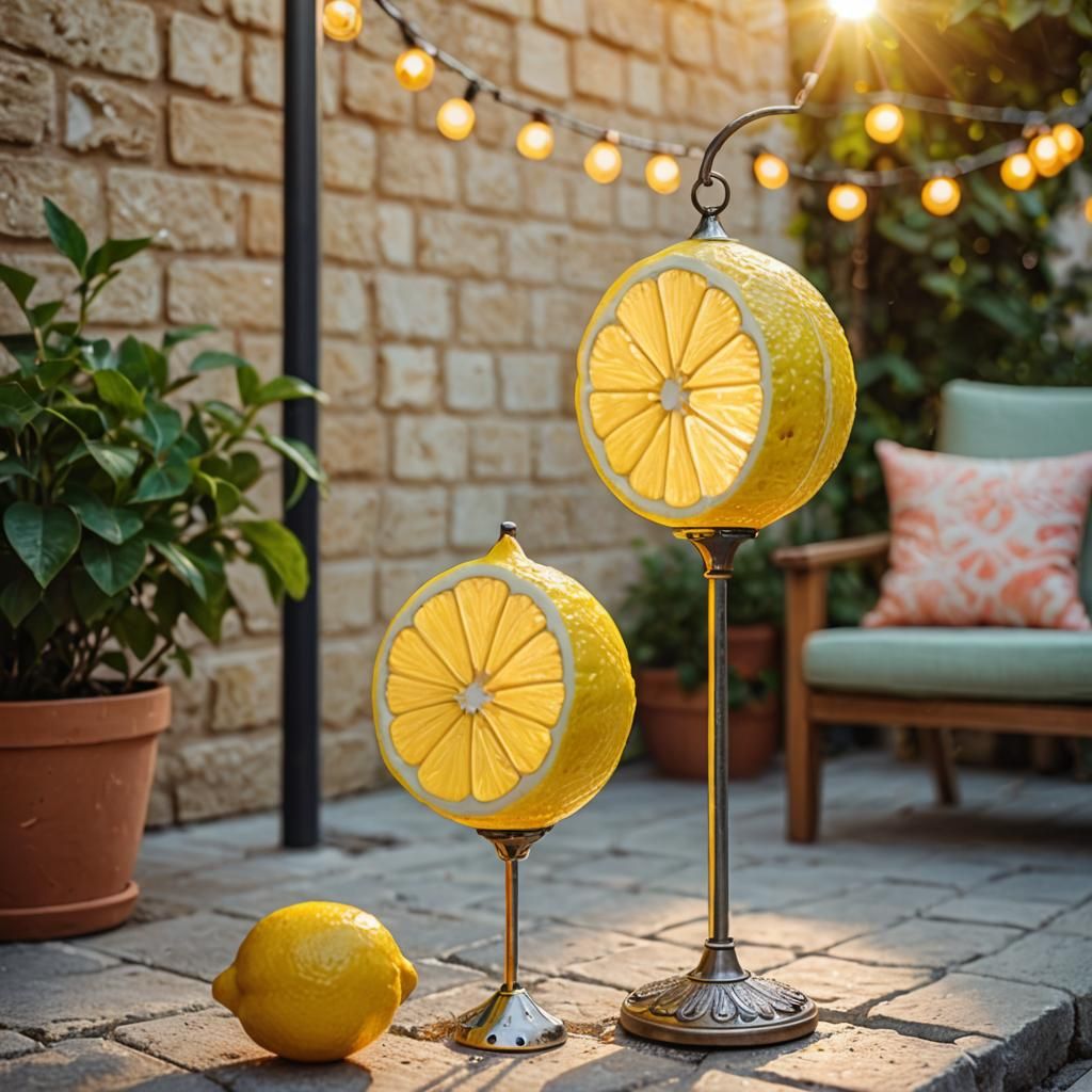 Whimsical Lemon Lamp Still Life on Summer Patio