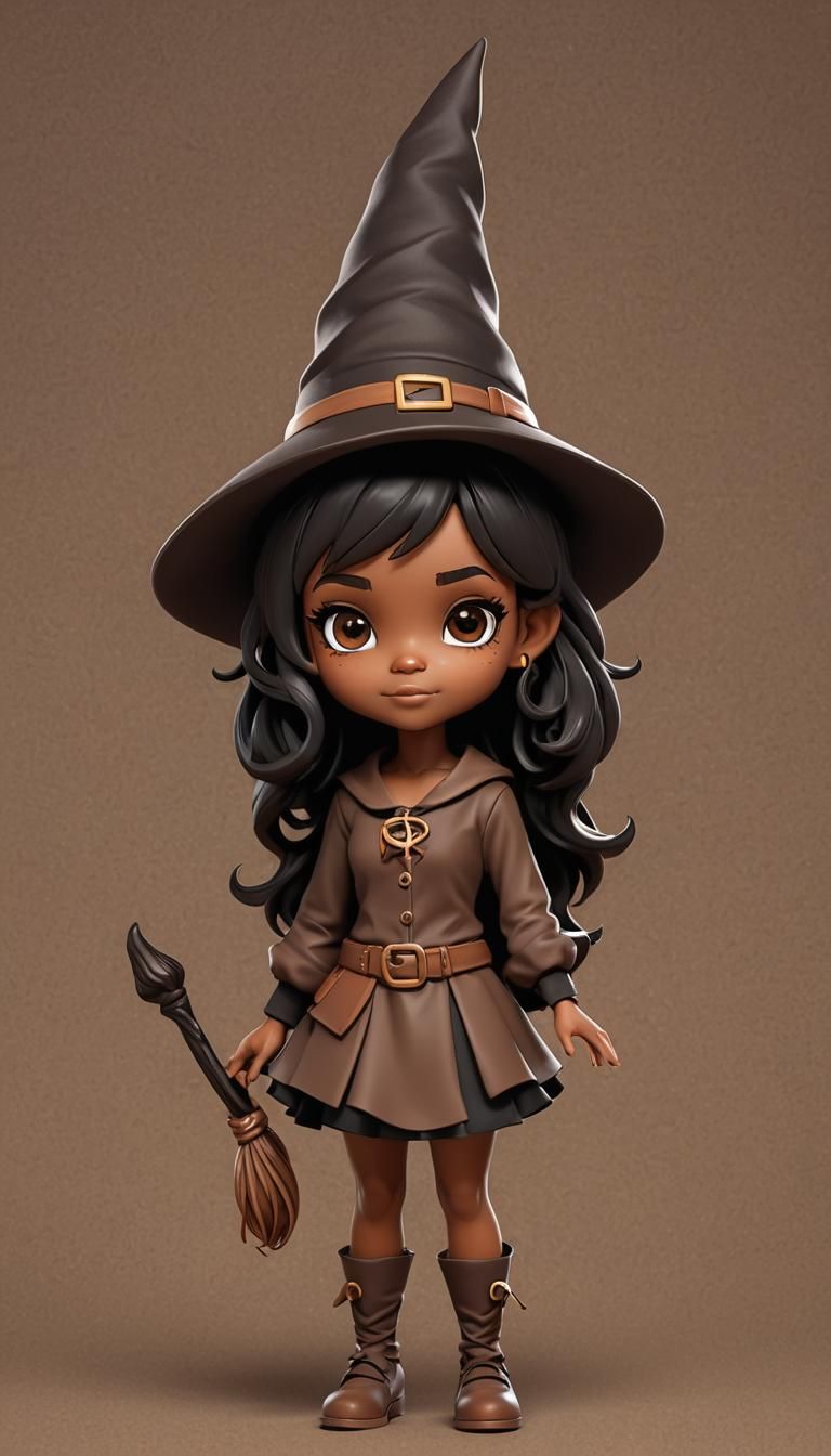 Cute Chibi Witch Girl in 3D Style